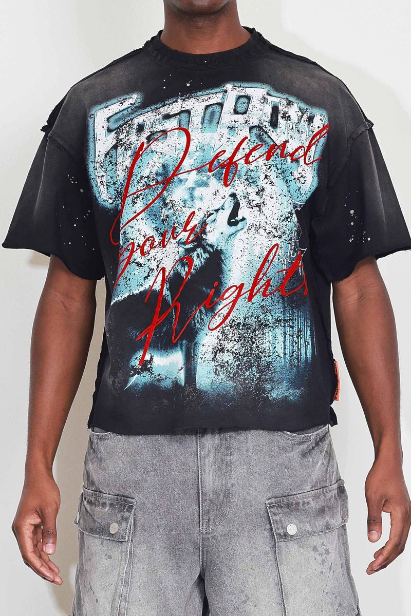 First Row - Warning Not So Quiet Howling Wolf Cropped Tee (Black