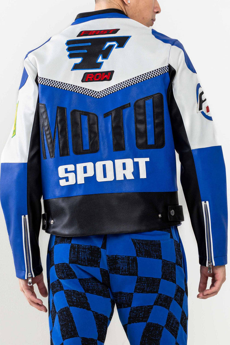 First Row - Leather Racing Jacket (Blue) – OCTANE