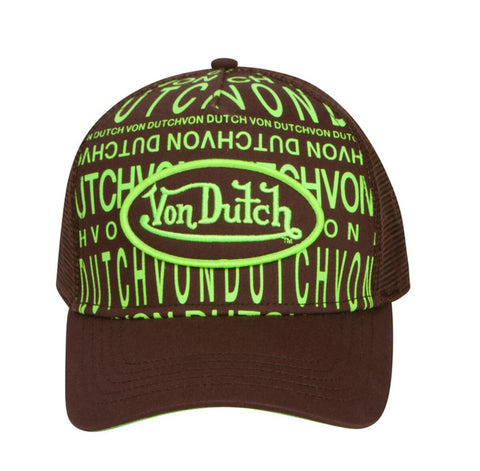 Von Dutch - Monogram Trucker Hat (Espresso/Lime)
