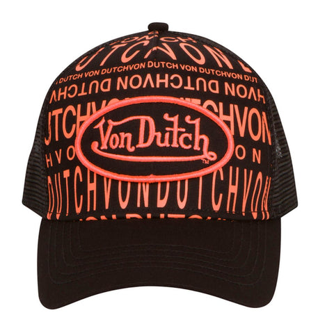 Von Dutch - Monogram Broken Logo Trucker Hat (Orange/Black)