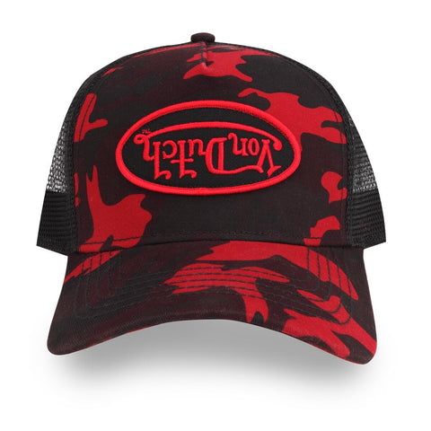 Von Dutch - Upside Down Logo Camo Trucker Hat (Red)