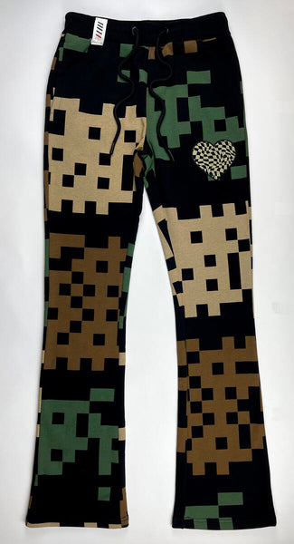 Fifth Loop - Pixel Art Stacked Flare Pants (Black)