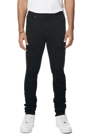 Smoke Rise - Rip & Repaired Color Jeans (Black)