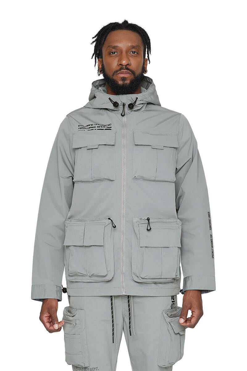 Smoke Rise - Utility Pocket Nylon Jacket (Light Grey)