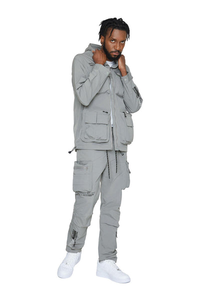 Smoke Rise - Utility Pocket Nylon Jacket (Light Grey)