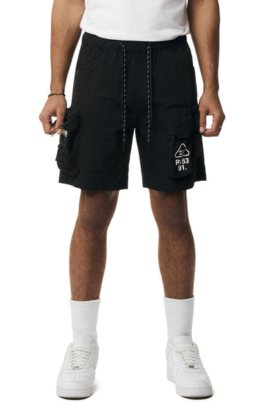 Smoke Rise - Utility Nylon Cargo Shorts (Black)