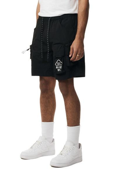 Smoke Rise - Utility Nylon Cargo Shorts (Black)