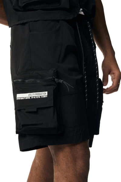 Smoke Rise - Utility Nylon Cargo Shorts (Black)