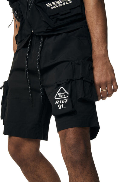 Smoke Rise - Utility Nylon Cargo Shorts (Black)