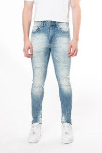 Smoke Rise - Distressed Rip & Repair Super Skinny Jean (Lowell Blue)