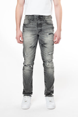 Smoke Rise - Wave Effect Slim Fit Jeans (Eris Grey)