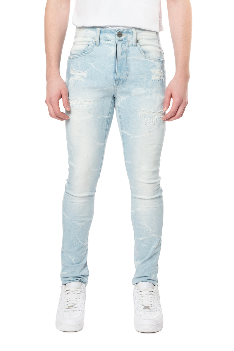 Smoke Rise - Shotgun Effect & Lightening Washed Super Skinny Jeans (Speckle Blue)