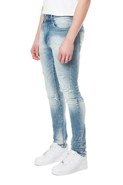 Smoke Rise - Distressed Rip & Repair Super Skinny Jean (Lowell Blue)