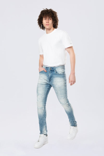 Smoke Rise - Distressed Rip & Repair Super Skinny Jean (Lowell Blue)