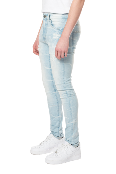 Smoke Rise - Shotgun Effect & Lightening Washed Super Skinny Jeans (Speckle Blue)