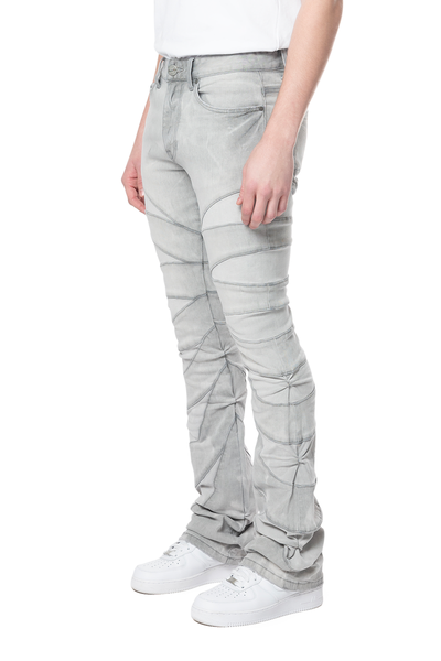 Smoke Rise - Half-Moon Insert Pieced Stacked Jeans (Cloud Grey)