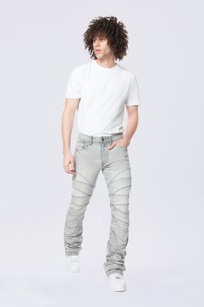 Smoke Rise - Half-Moon Insert Pieced Stacked Jeans (Cloud Grey)