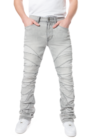 Smoke Rise - Half-Moon Insert Pieced Stacked Jeans (Cloud Grey)