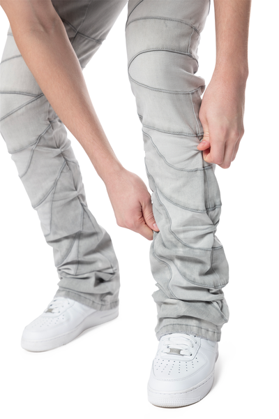 Smoke Rise - Half-Moon Insert Pieced Stacked Jeans (Cloud Grey)