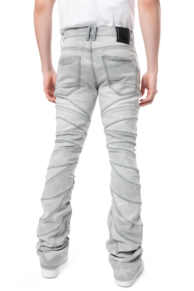 Smoke Rise - Half-Moon Insert Pieced Stacked Jeans (Cloud Grey)