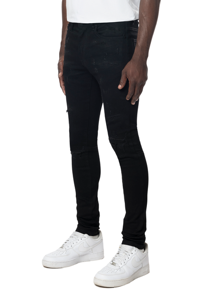 Smoke Rise - Distressed Rip & Repair Super Skinny Jean (Black)