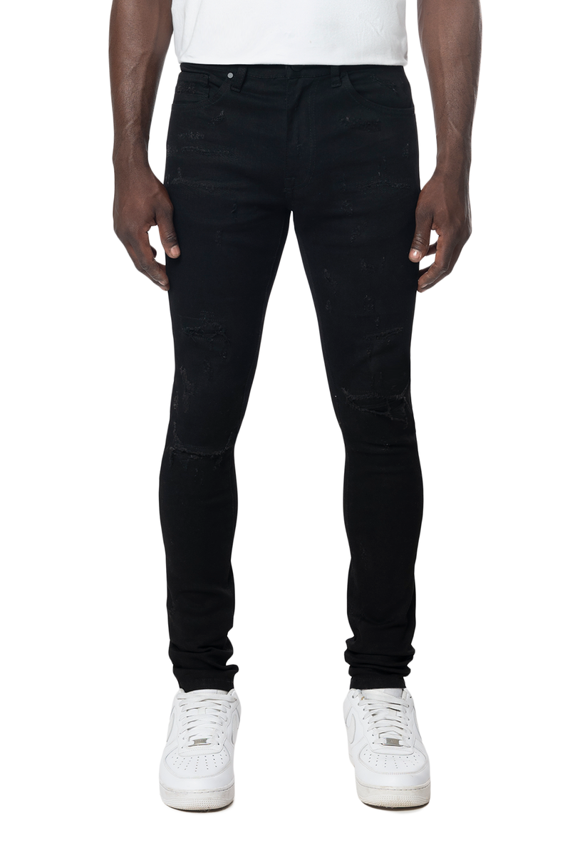 Smoke Rise - Distressed Rip & Repair Super Skinny Jean (Black)