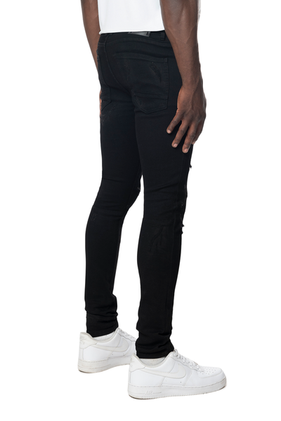 Smoke Rise - Distressed Rip & Repair Super Skinny Jean (Black)