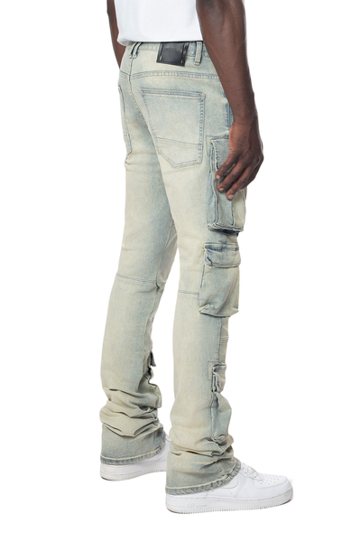 Smoke Rise - Utility Multi Cargo Stacked Jeans (INDUSTRIAL BLUE)