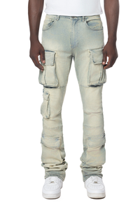 Smoke Rise - Utility Multi Cargo Stacked Jeans (INDUSTRIAL BLUE)