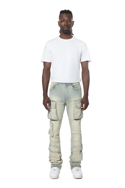 Smoke Rise - Utility Multi Cargo Stacked Jeans (INDUSTRIAL BLUE)