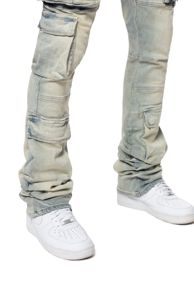 Smoke Rise - Utility Multi Cargo Stacked Jeans (INDUSTRIAL BLUE)