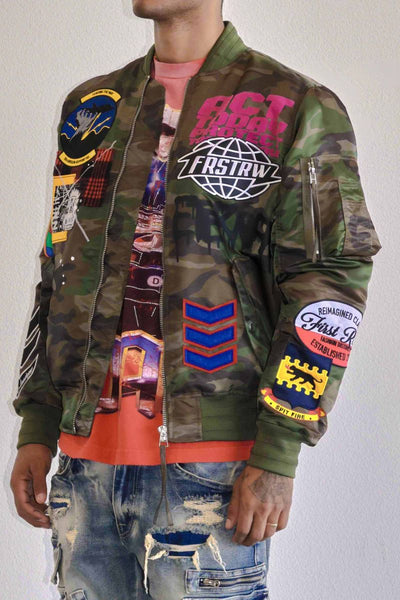 First Row - Act Today Multi Patches MA-1 Jacket (WOOD CAMO)