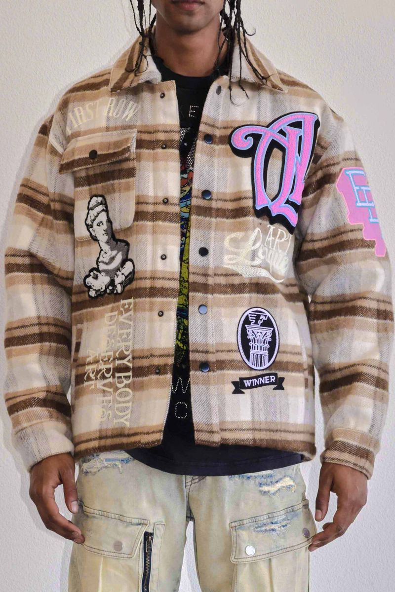 First Row - Art League Multi Patches Shacket (BROWN)