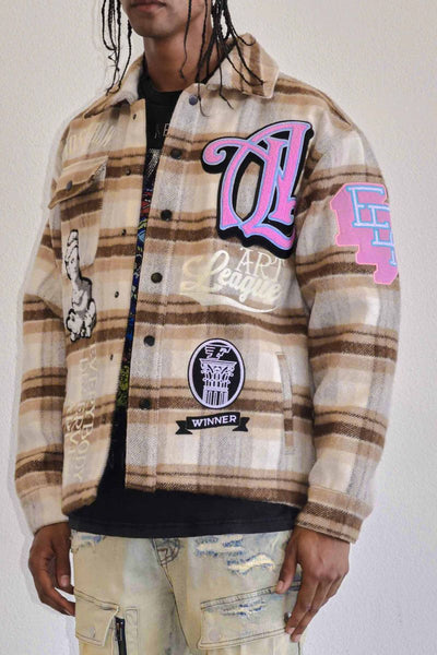 First Row - Art League Multi Patches Shacket (BROWN)