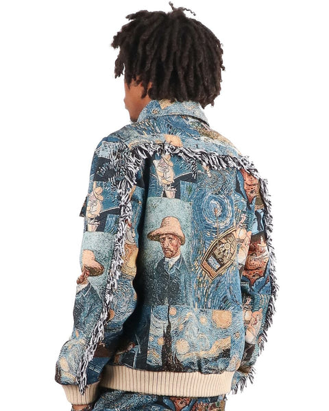 Majestik - Painted Heavy Tapestry Jacket W/ Fringe (BEIGE)