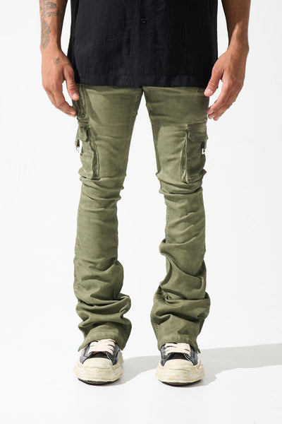 Serenede - Oil Cargo Stacked Jeans (OLIVE)