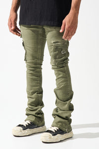 Serenede - Oil Cargo Stacked Jeans (OLIVE)