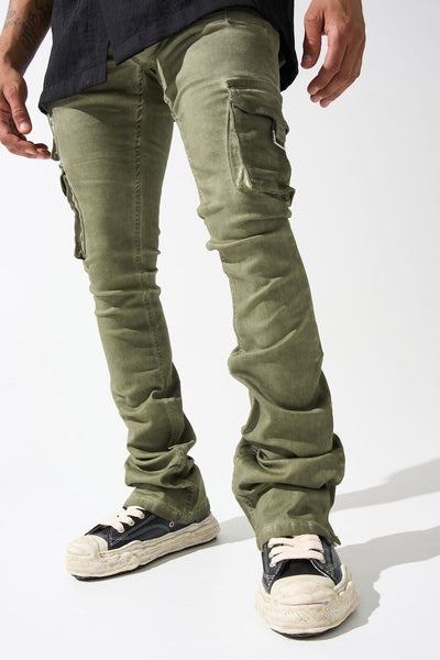 Serenede - Oil Cargo Stacked Jeans (OLIVE)