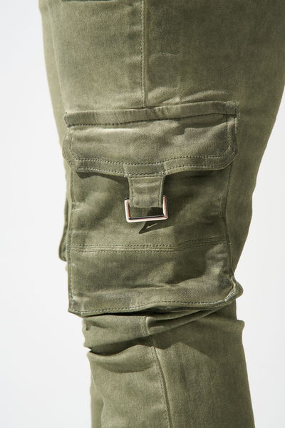 Serenede - Oil Cargo Stacked Jeans (OLIVE)