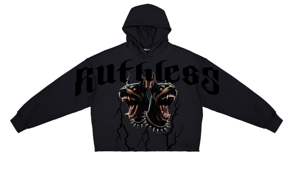 Roku - Ruthless Cropped Drop Shoulder Hoodie (Black)