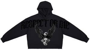 Respect or Die Cropped Drop Shoulder Hoodie (Black)