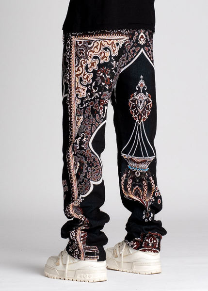 Guapi - Persian Tapestry Flare Stacked Pant (Black)