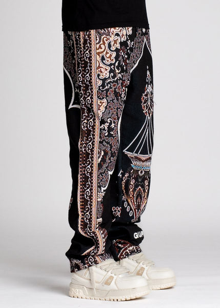 Guapi - Persian Tapestry Flare Stacked Pant (Black)