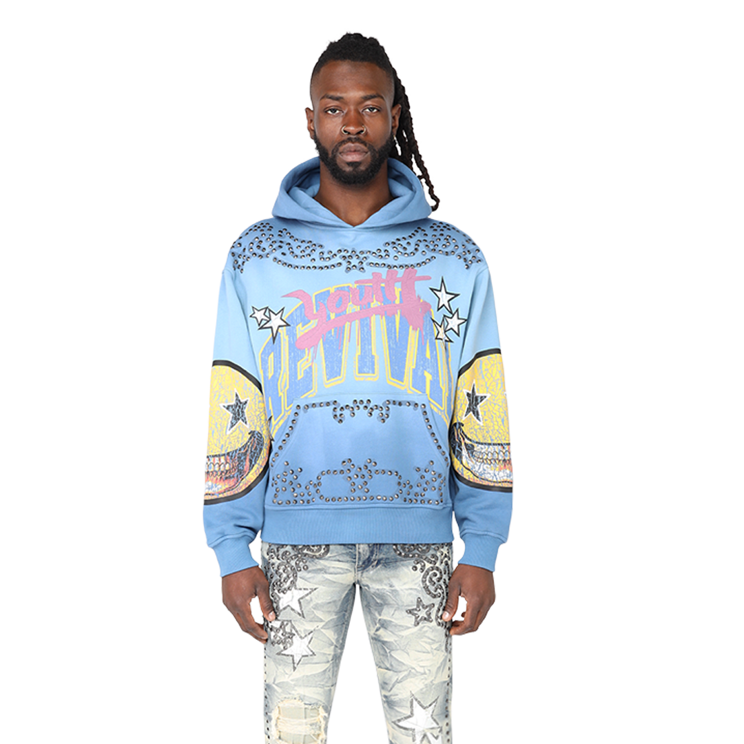 Smoke Rise - Oversized Maximalist Fleece Hoodie ( DUSK BLUE)