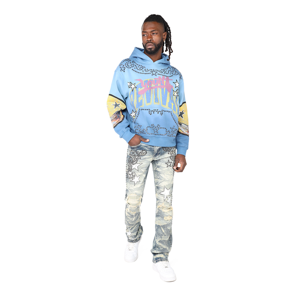 Smoke Rise - Oversized Maximalist Fleece Hoodie ( DUSK BLUE)