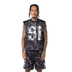 Printed Mesh Sleeveless Tee - BLK