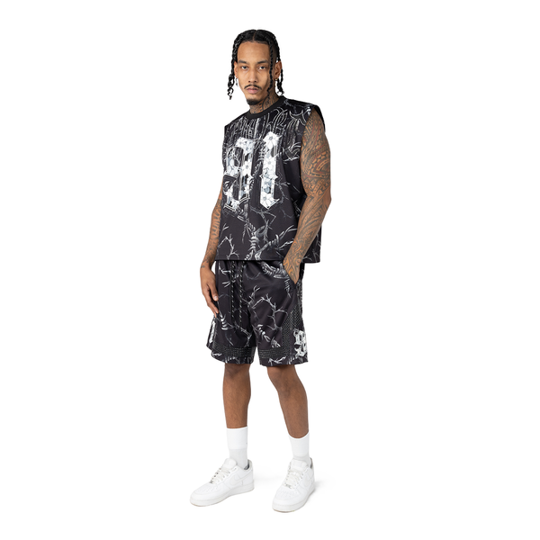 Printed Mesh Sleeveless Tee - BLK