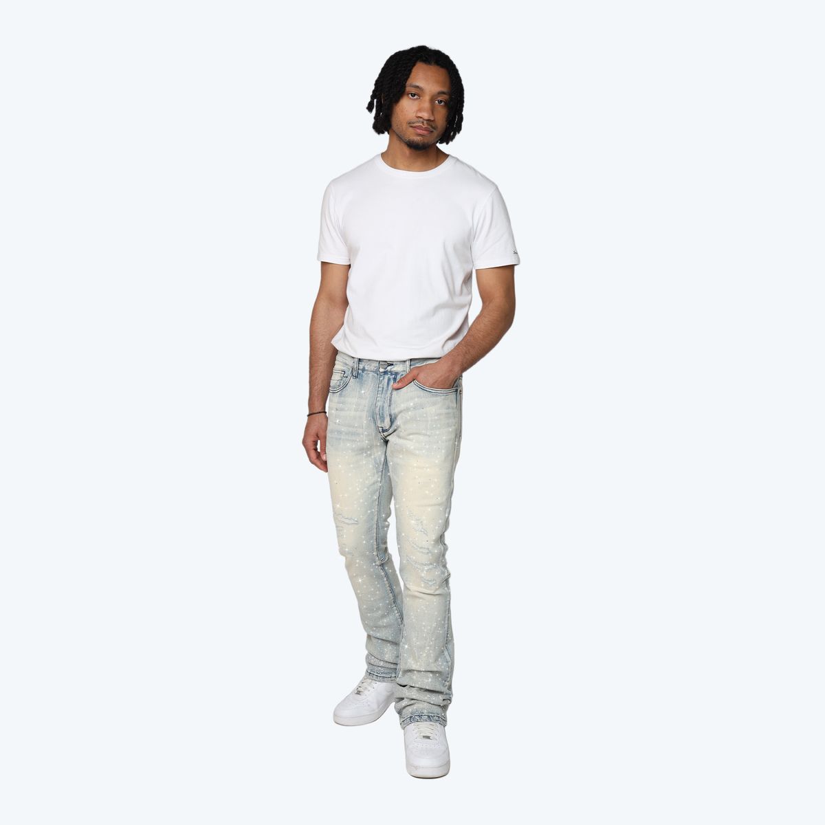 Smoke Rise - All Rhinestone Stacked Jean (Agnes Blue)