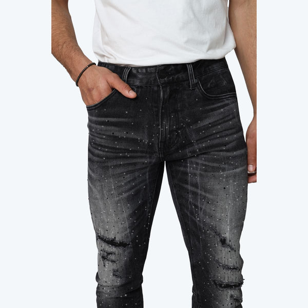 Smoke Rise - All Rhinestone Stacked Jean (Hematite Black)