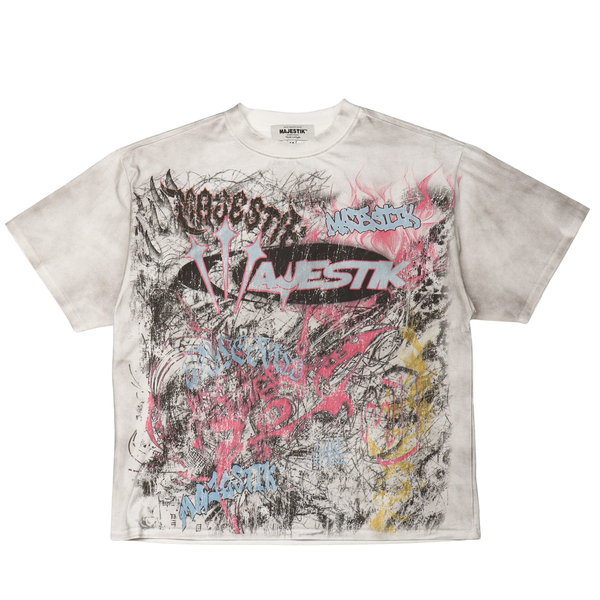 Majestik - Scribble Garment Dyed Cropped Tee (Off White)